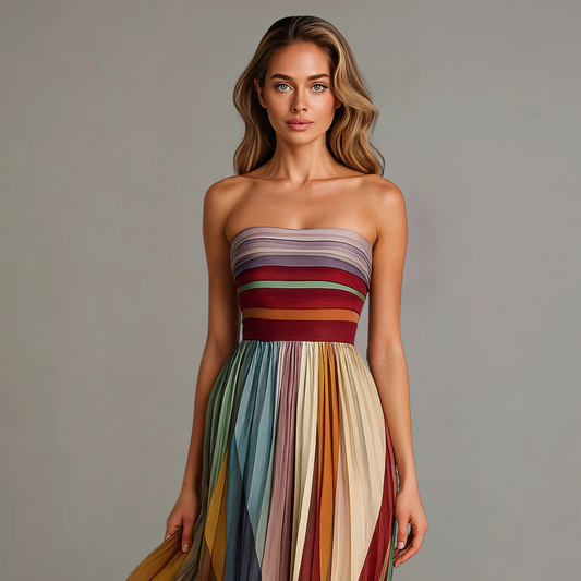 Women's Dress | Pleated Maxi Strapless Design