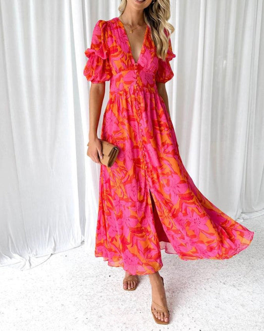 Women's Dress | Short Sleeves with  Puffed Silhouette Maxi