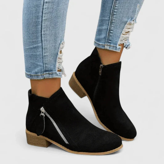Boots For Women | Side Zip Ankle Boots With Low Block Heel