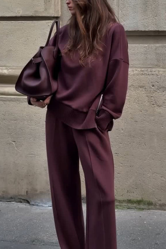 Women's Outfit Set | Long Sleeve Top Wide Leg Pants