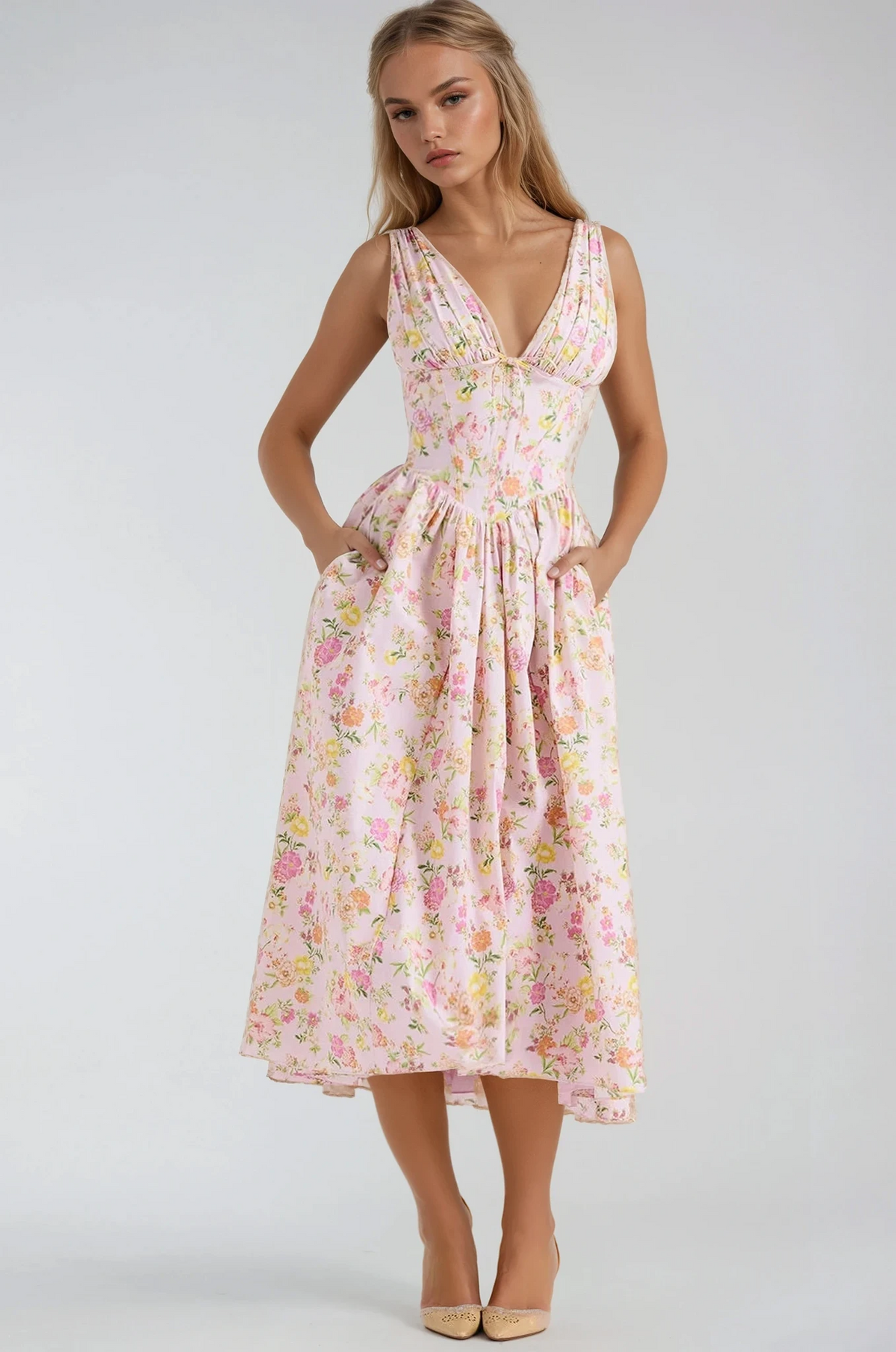 Women’s Summer Dress | Sleeveless V-Neck Midi