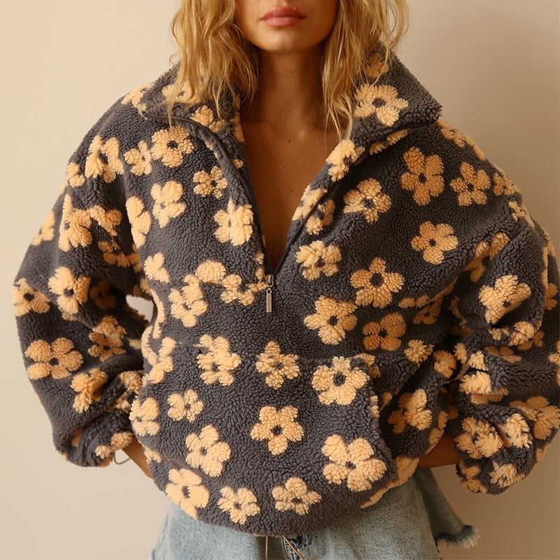 Women’s Sweater | Floral Quarter Zip