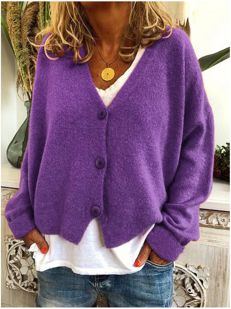 Women's Cardigan | V-Neck Long Sleeve Button