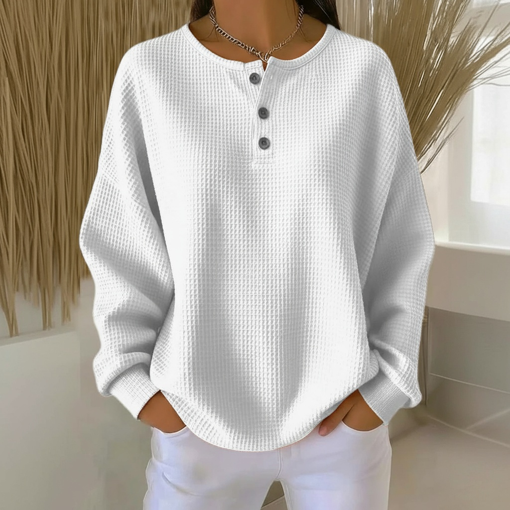 Women’s Sweatshirt | Waffle Knit Button Front