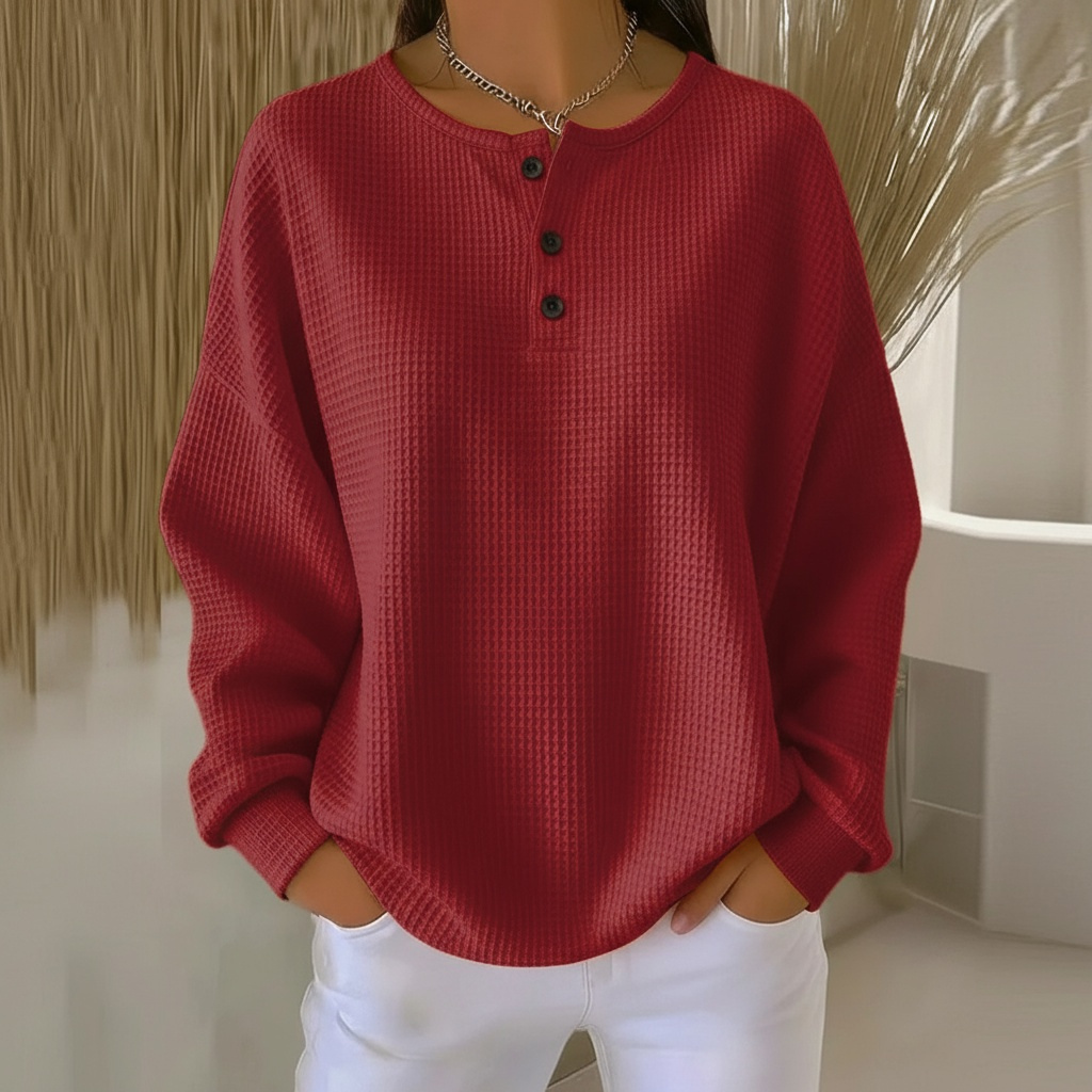 Women’s Sweatshirt | Waffle Knit Button Front