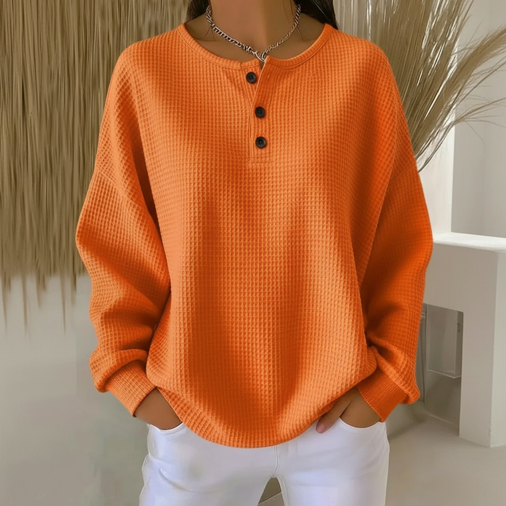 Women’s Sweatshirt | Waffle Knit Button Front