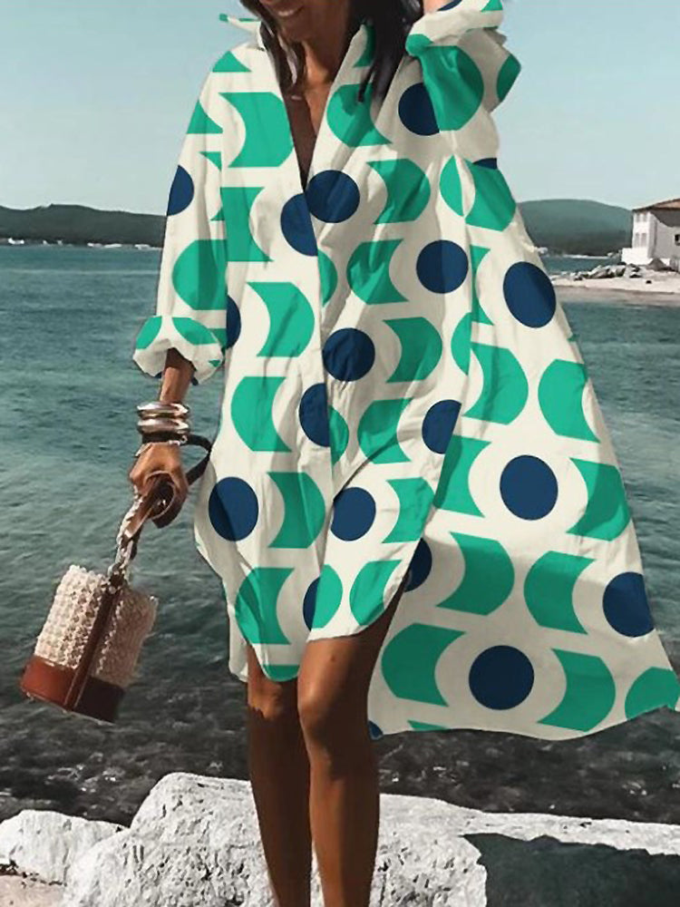 Women’s Dress | Printed V-Neck Long Sleeve