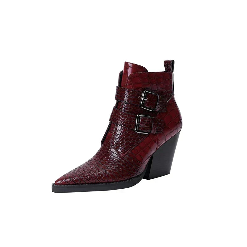 Boots For Women | Pointed Toe Ankle Block Heel With Buckle