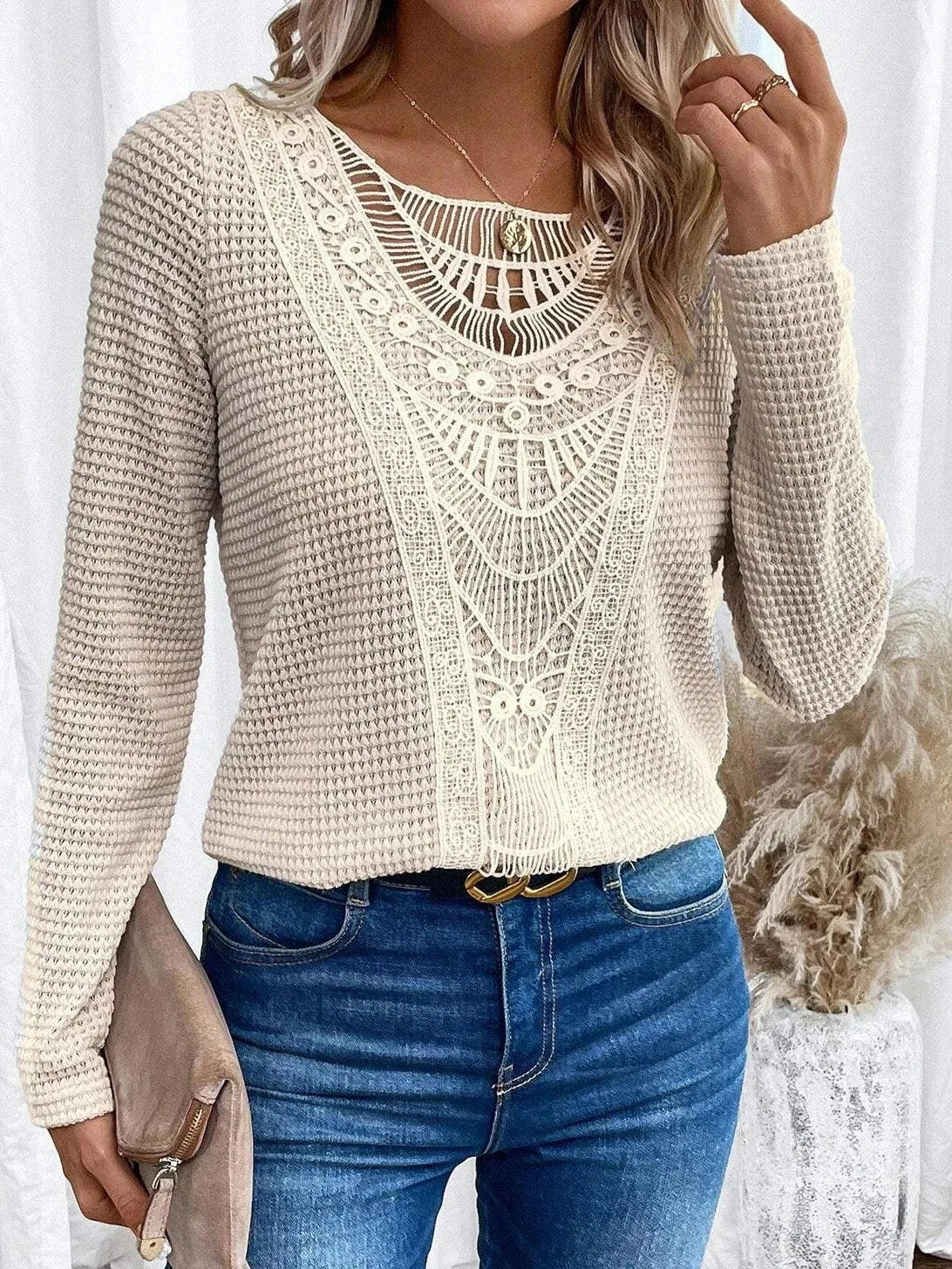Women's Sweater | Textured Crochet Detail