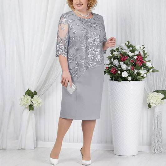 Women's Dress | Knee Length Embroidered Overlay