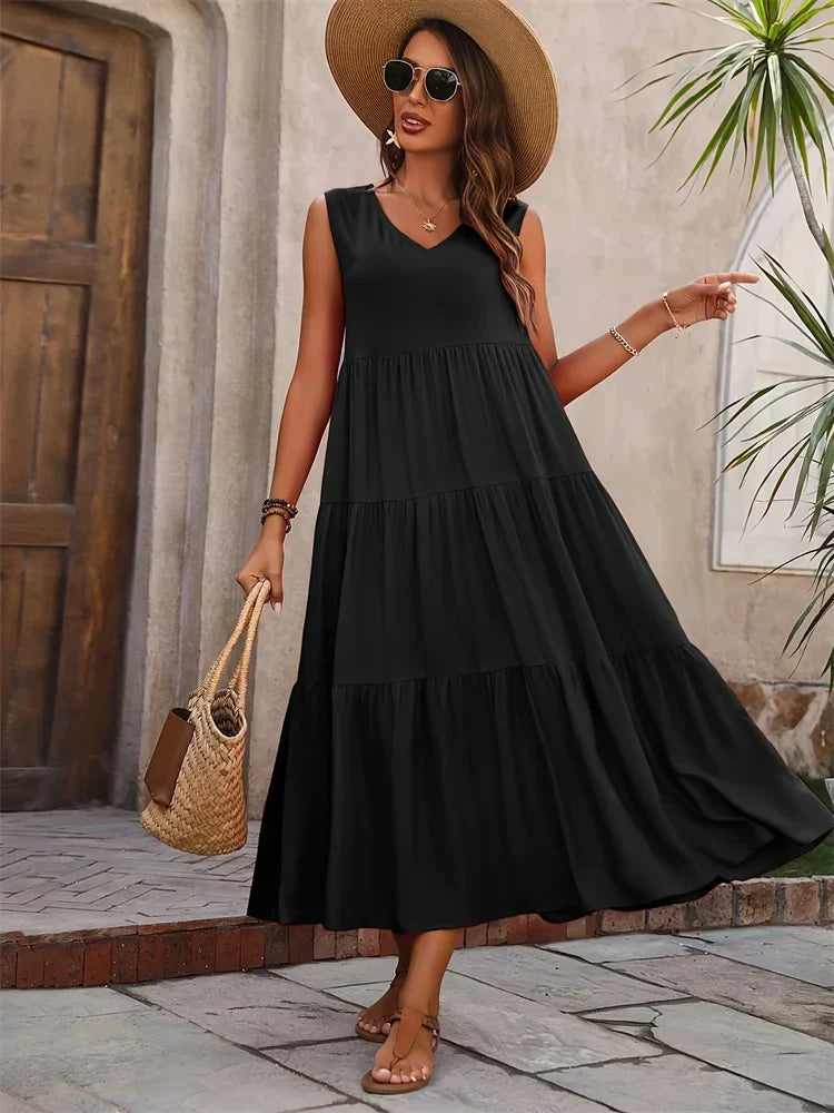 Women’s Dress | Sleeveless V-Neck Maxi
