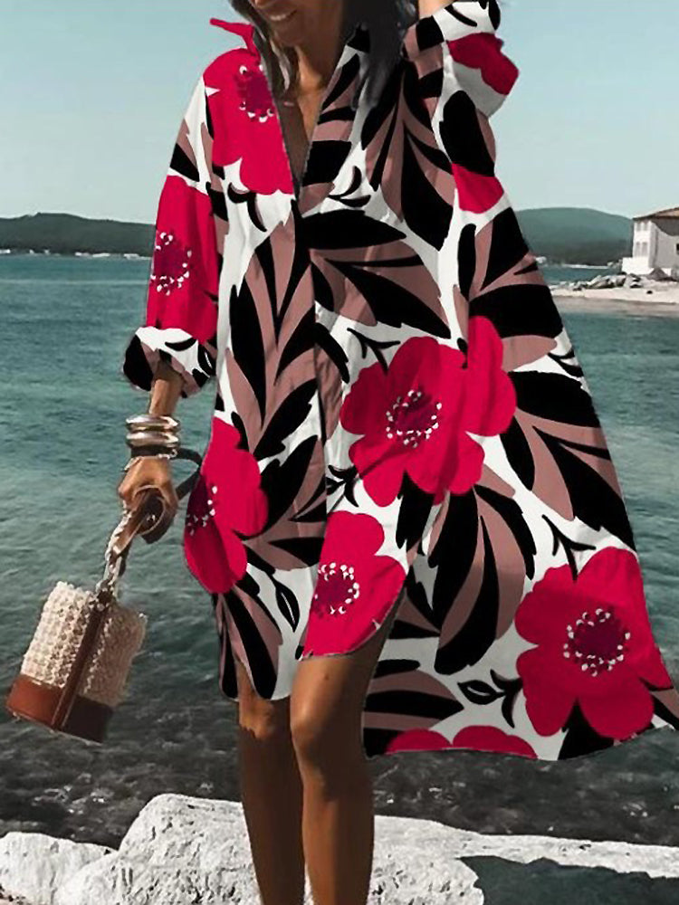 Women’s Dress | Printed V-Neck Long Sleeve