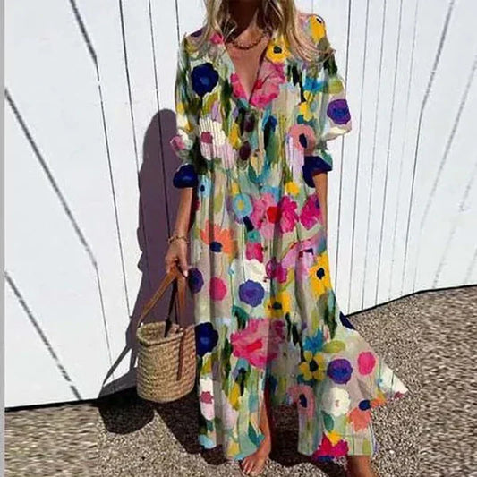 Women's Dress | Floral V-Neck Long Sleeve Maxi