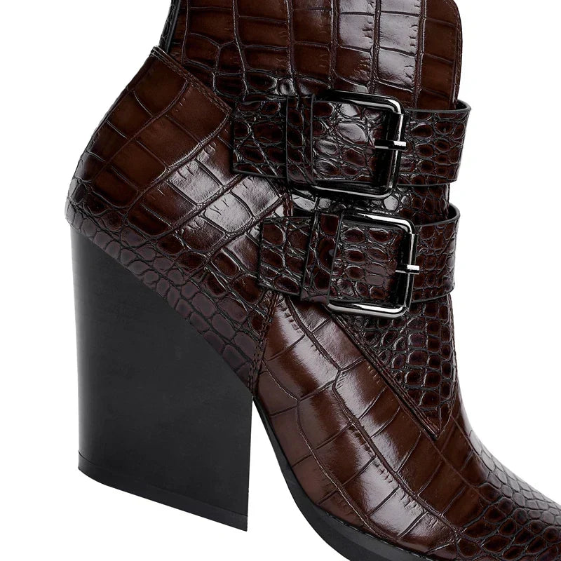 Boots For Women | Pointed Toe Ankle Block Heel With Buckle