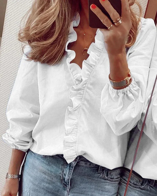 Women's Blouse | Ruffle Trim V-Neck