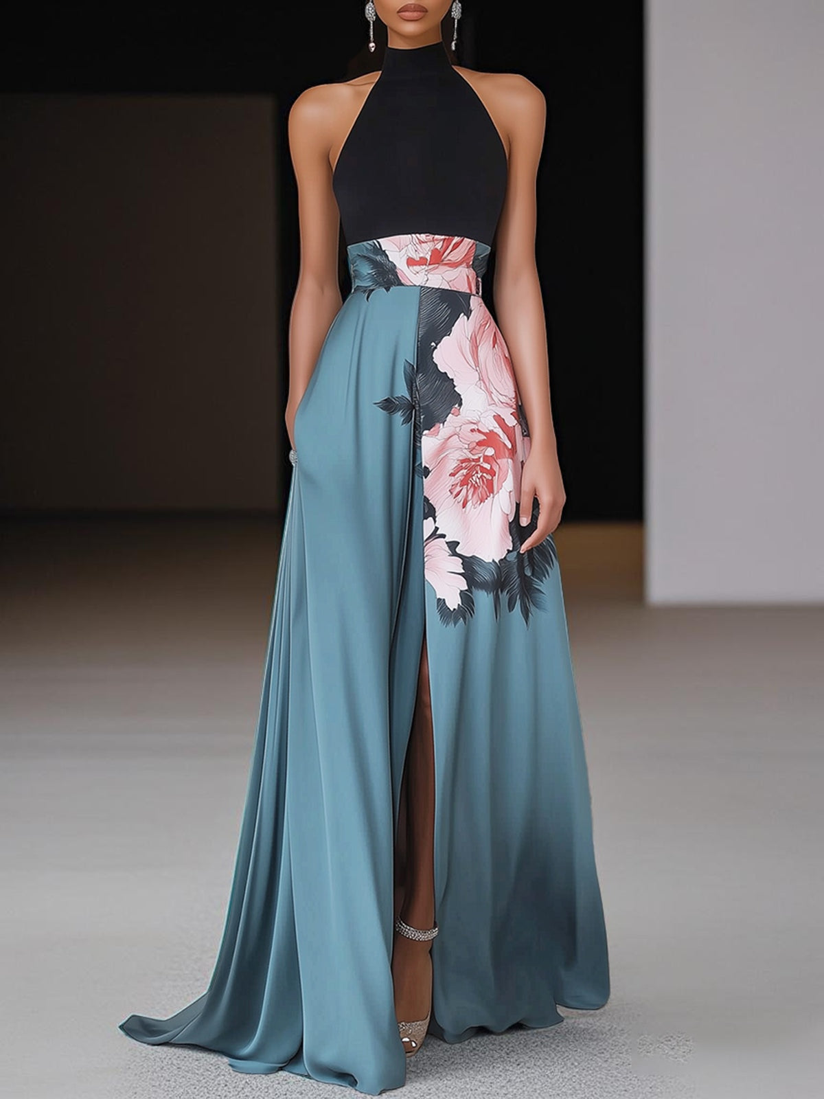 Women’s Dress | Sleeveless Floral Slit Maxi