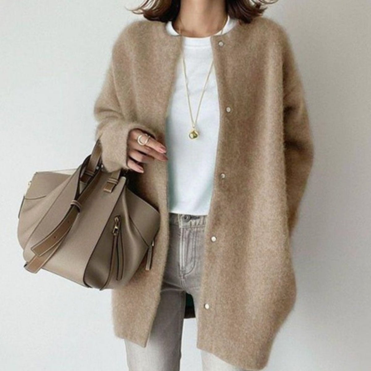 Adrienne | Women's Oversized Button-Down Fluffy Knit Winter Cardigan
