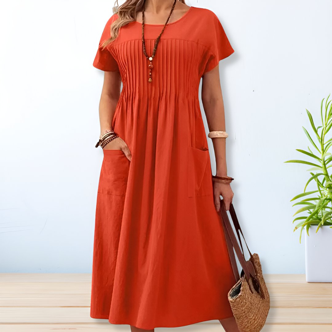 Women's Dress | Pleated Front Panel Midi