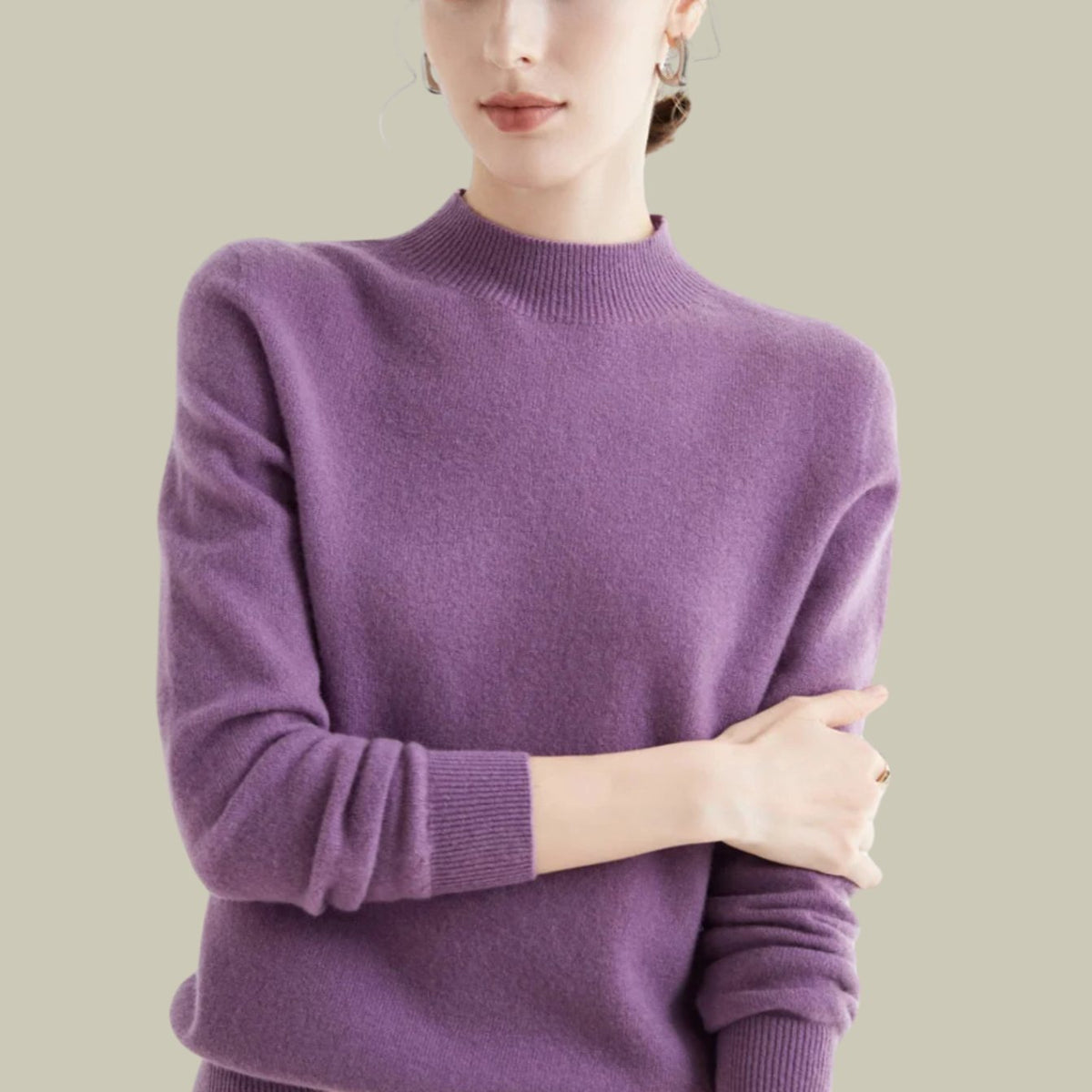 Anna | Women's Merino Wool Sweaters Mock Neck Relaxed Fit Knit Sweater
