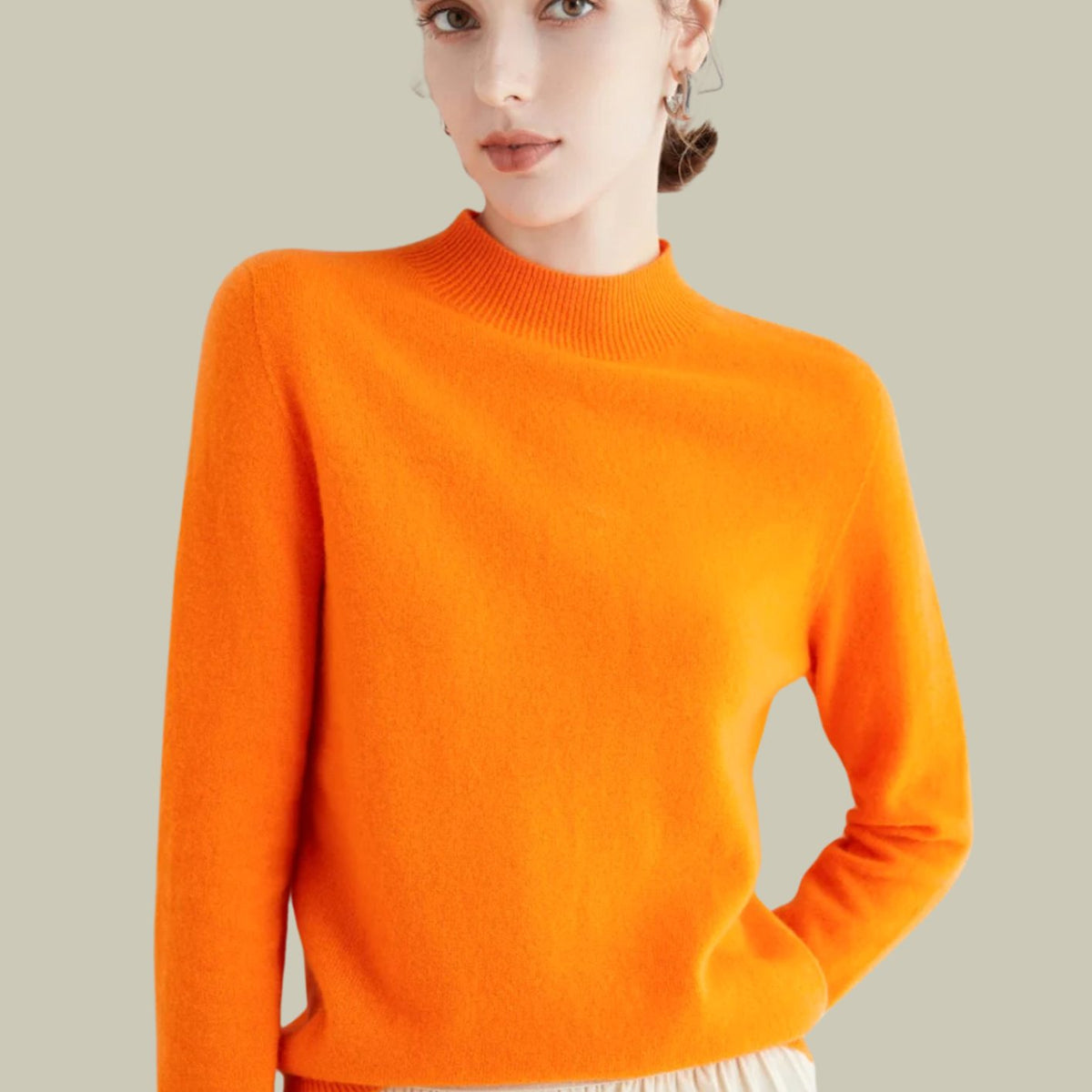 Anna | Women's Merino Wool Sweaters Mock Neck Relaxed Fit Knit Sweater