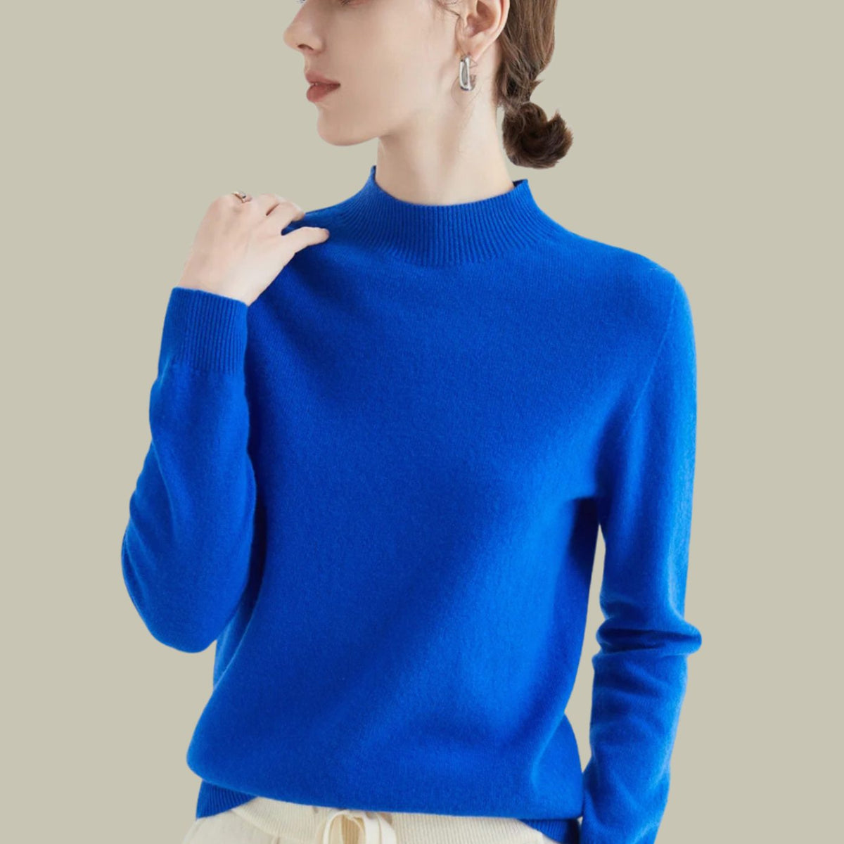 Anna | Women's Merino Wool Sweaters Mock Neck Relaxed Fit Knit Sweater