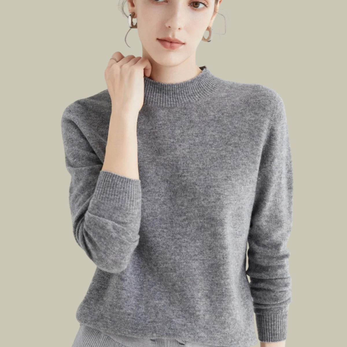 Anna | Women's Merino Wool Sweaters Mock Neck Relaxed Fit Knit Sweater