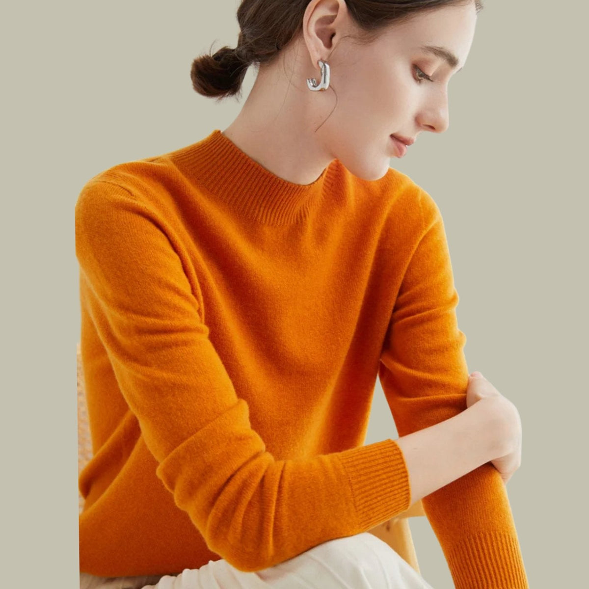 Anna | Women's Merino Wool Sweaters Mock Neck Relaxed Fit Knit Sweater