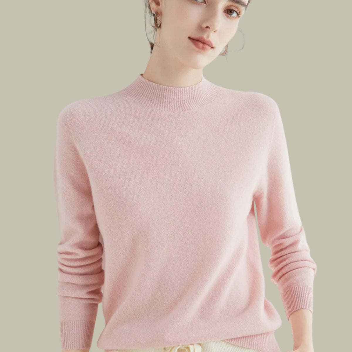 Anna | Women's Merino Wool Sweaters Mock Neck Relaxed Fit Knit Sweater