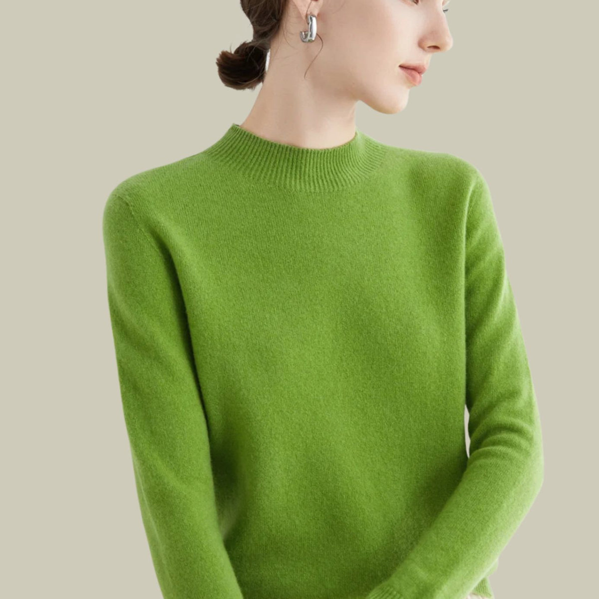 Anna | Women's Merino Wool Sweaters Mock Neck Relaxed Fit Knit Sweater