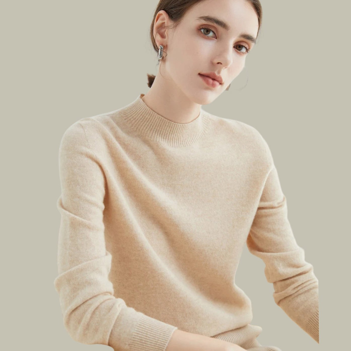 Anna | Women's Merino Wool Sweaters Mock Neck Relaxed Fit Knit Sweater