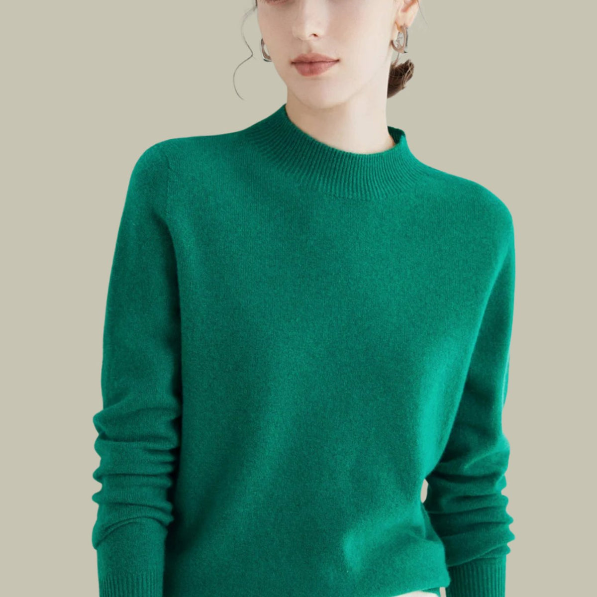 Anna | Women's Merino Wool Sweaters Mock Neck Relaxed Fit Knit Sweater