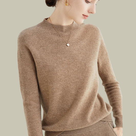 Anna | Women's Merino Wool Sweaters Mock Neck Relaxed Fit Knit Sweater