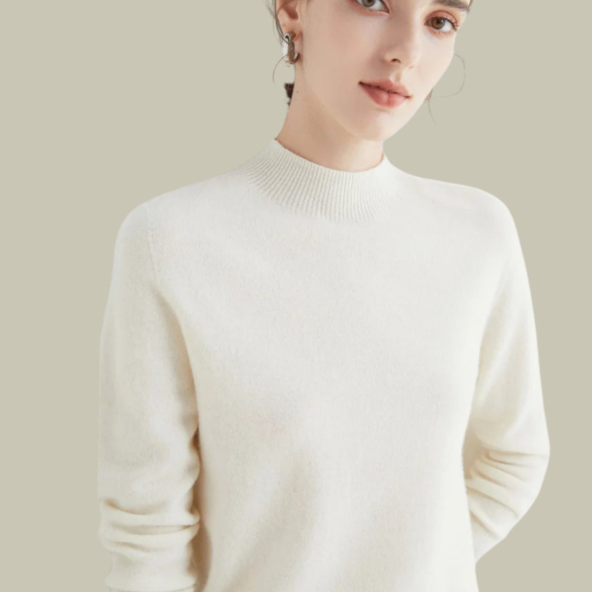 Anna | Women's Merino Wool Sweaters Mock Neck Relaxed Fit Knit Sweater