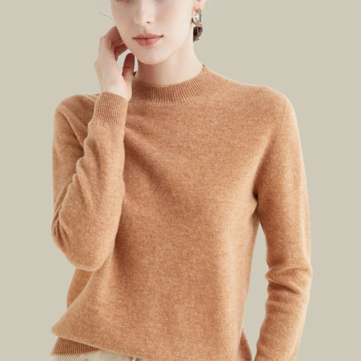Anna | Women's Merino Wool Sweaters Mock Neck Relaxed Fit Knit Sweater