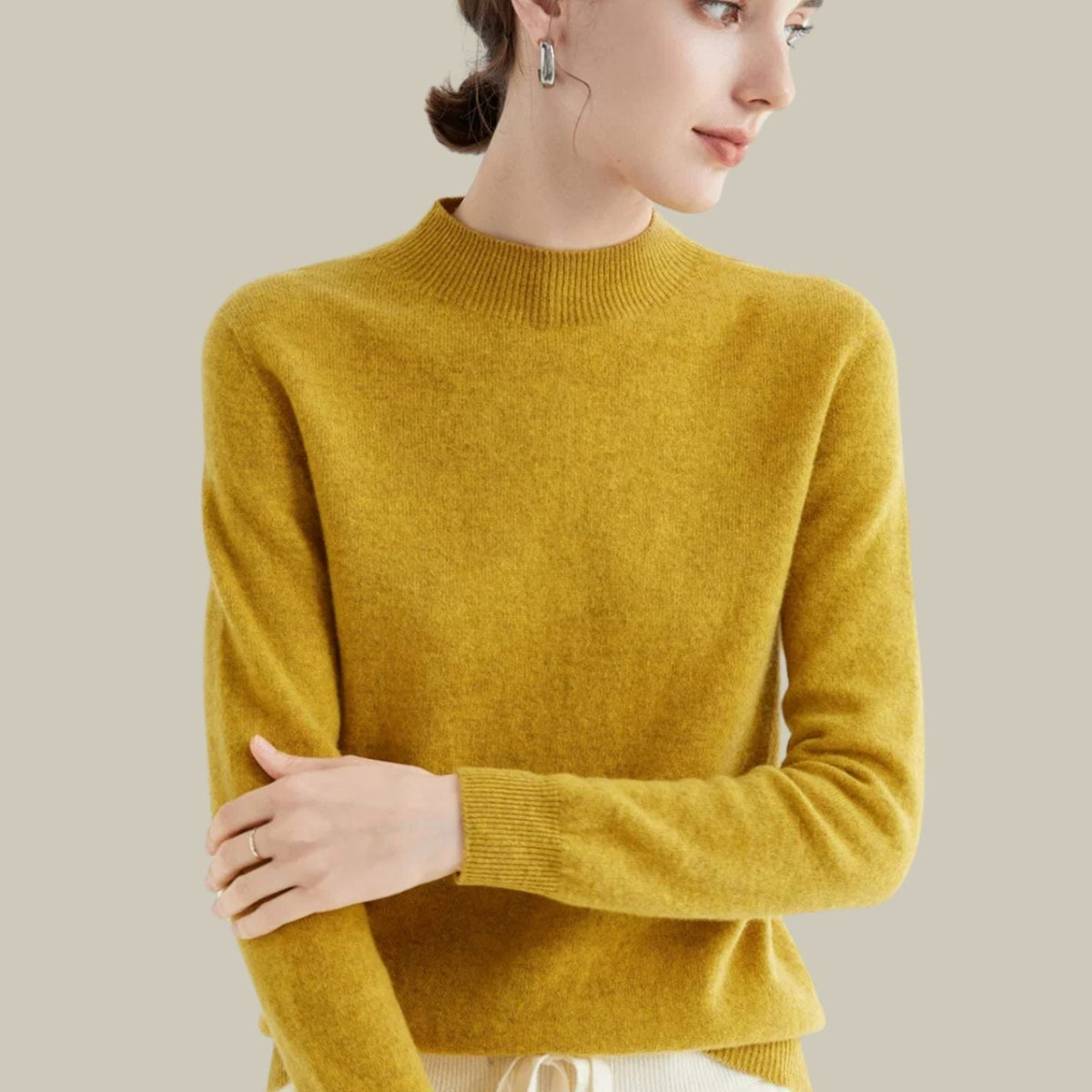 Anna | Women's Merino Wool Sweaters Mock Neck Relaxed Fit Knit Sweater