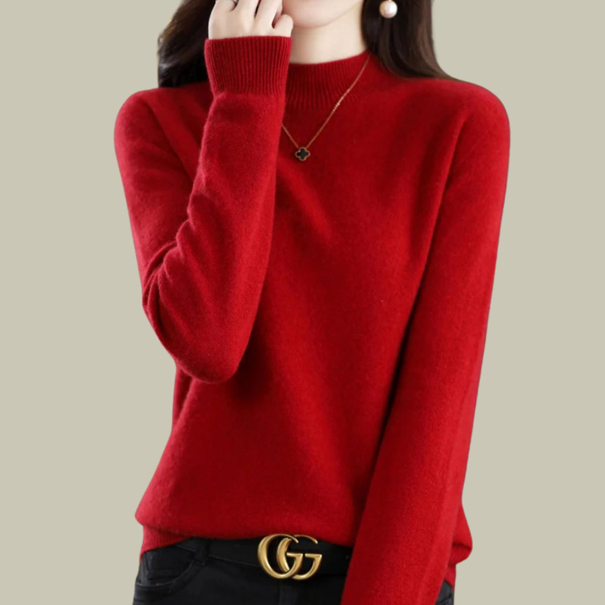 Anna | Women's Merino Wool Sweaters Mock Neck Relaxed Fit Knit Sweater