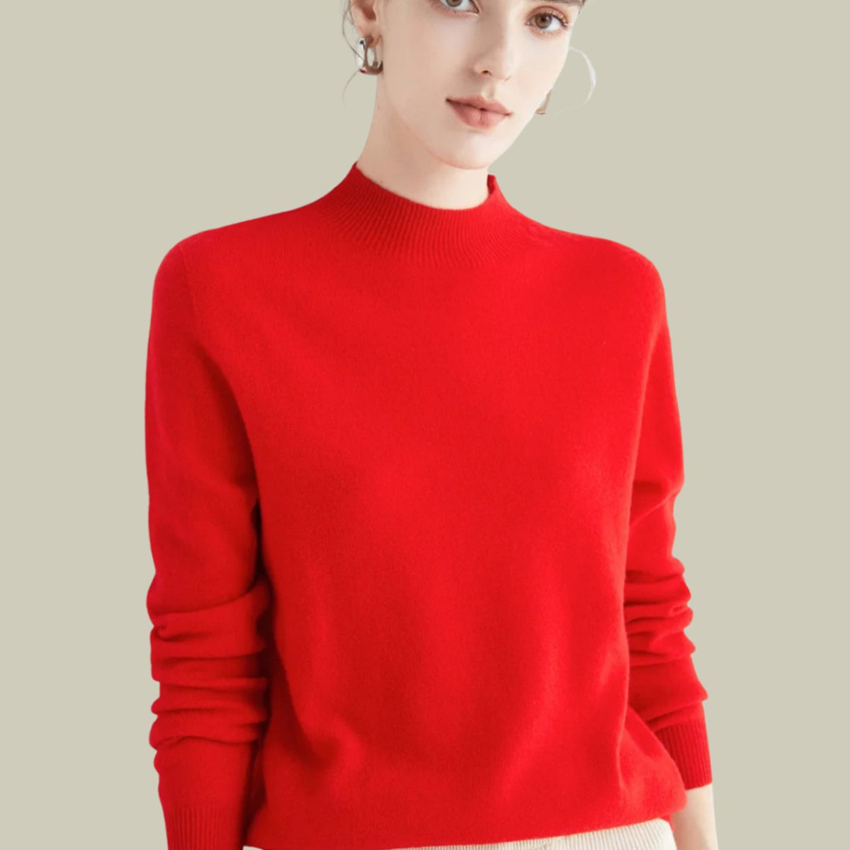 Anna | Women's Merino Wool Sweaters Mock Neck Relaxed Fit Knit Sweater