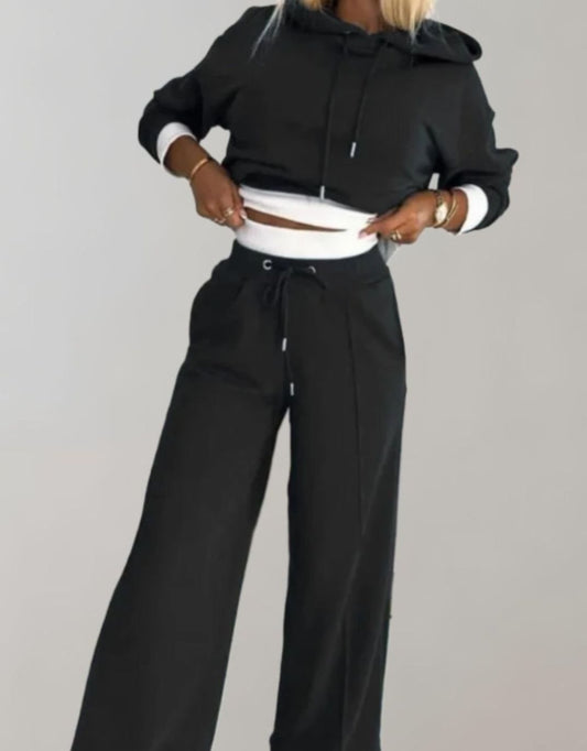 Annabelle | Women's Two-Piece Cropped Hoodie Wide-Leg Tracksuit Pants Set