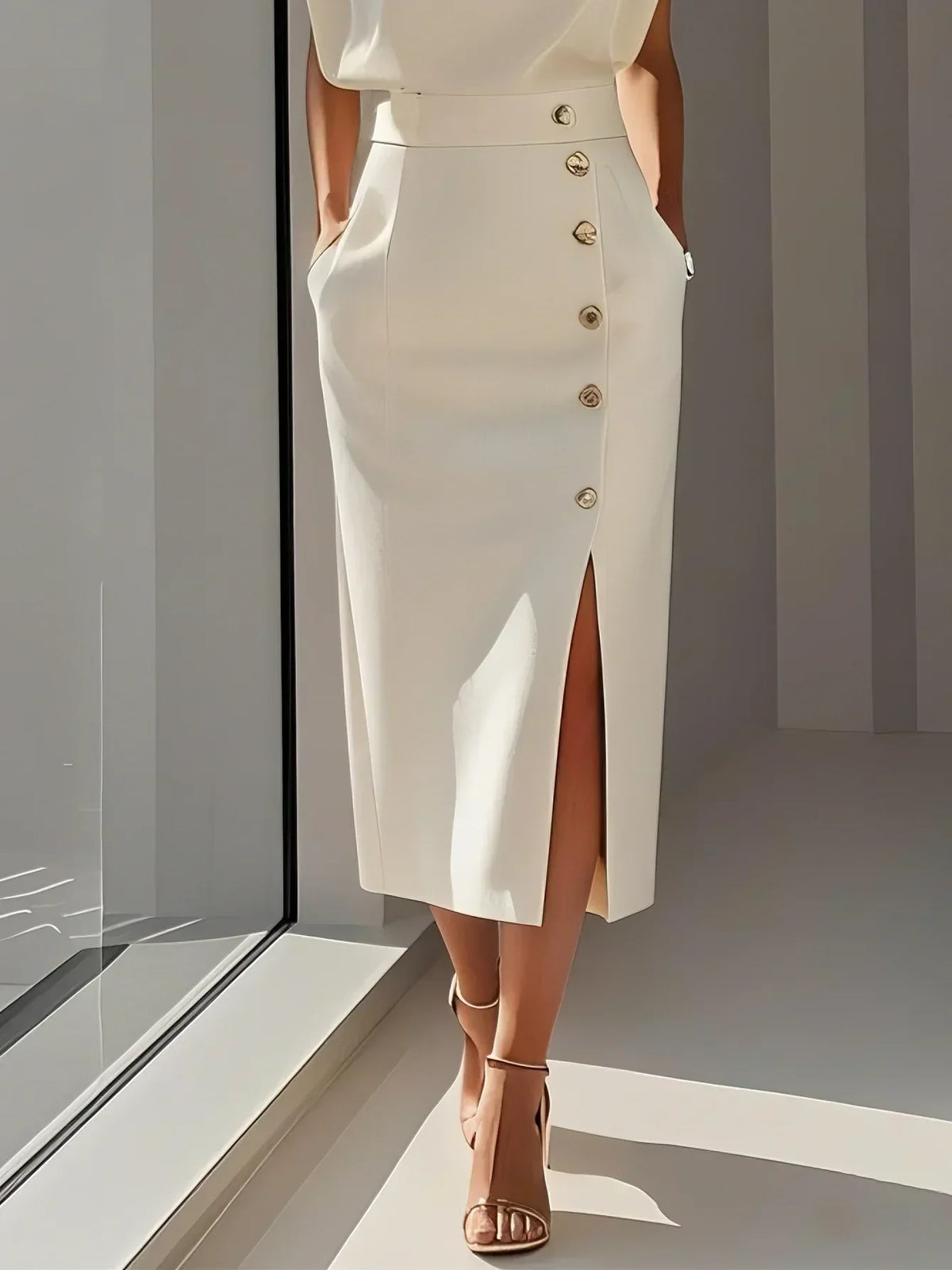 Women’s Dress | Sleeveless Side Button Midi