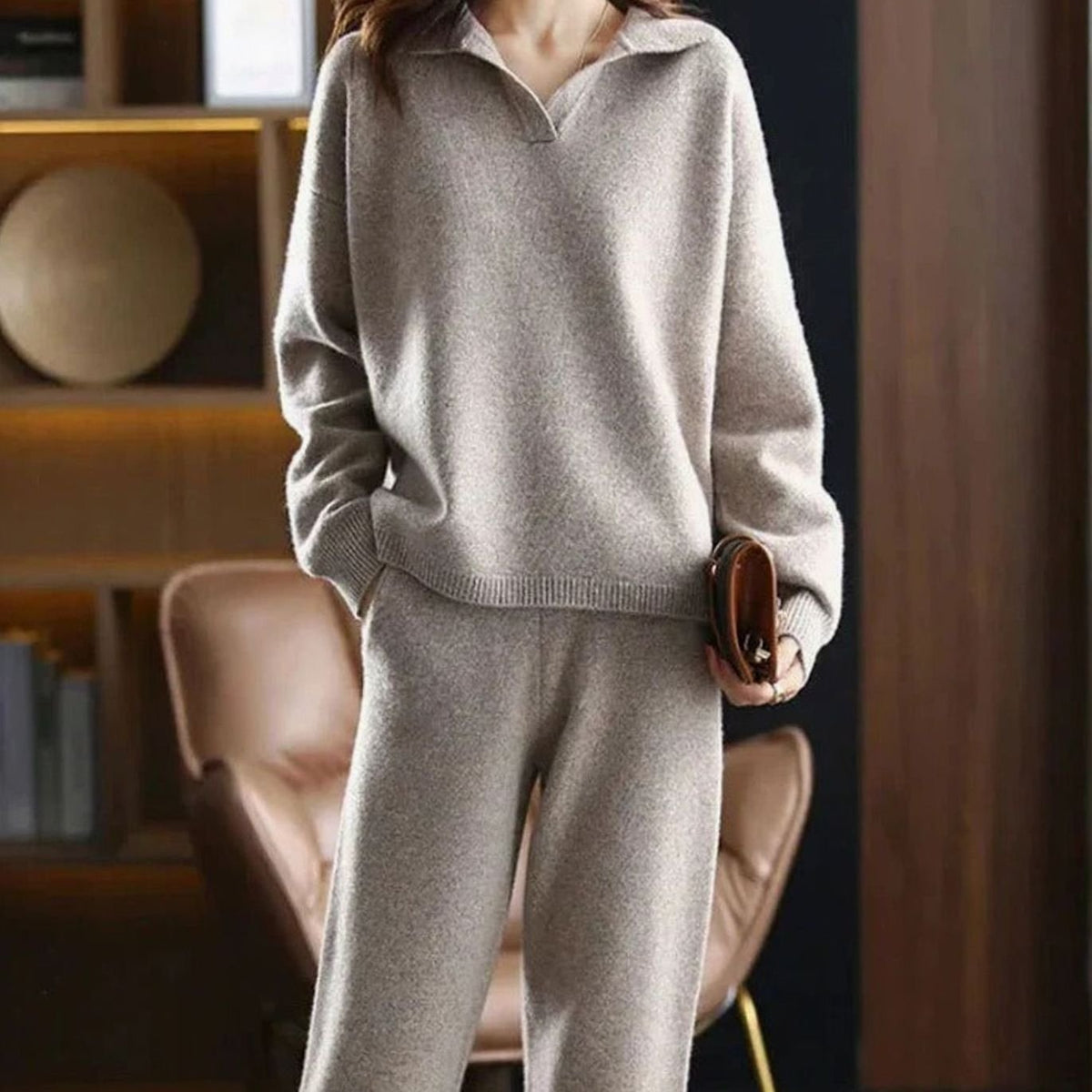 Caitlin | Women's Knit Two-Piece Lounge Outfit Set Relaxed Fit Sweater Trousers