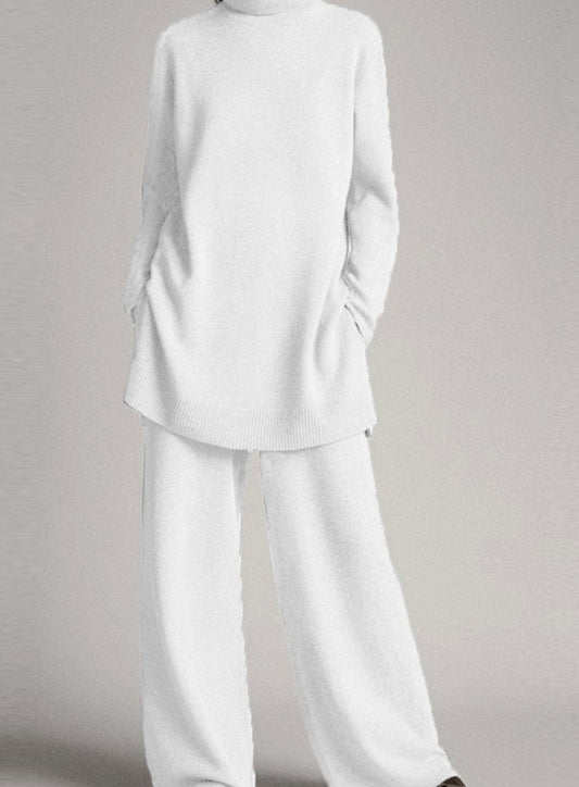 Colette | Women's Relaxed Knit Turtleneck Lounge Set Wide-Leg Trousers
