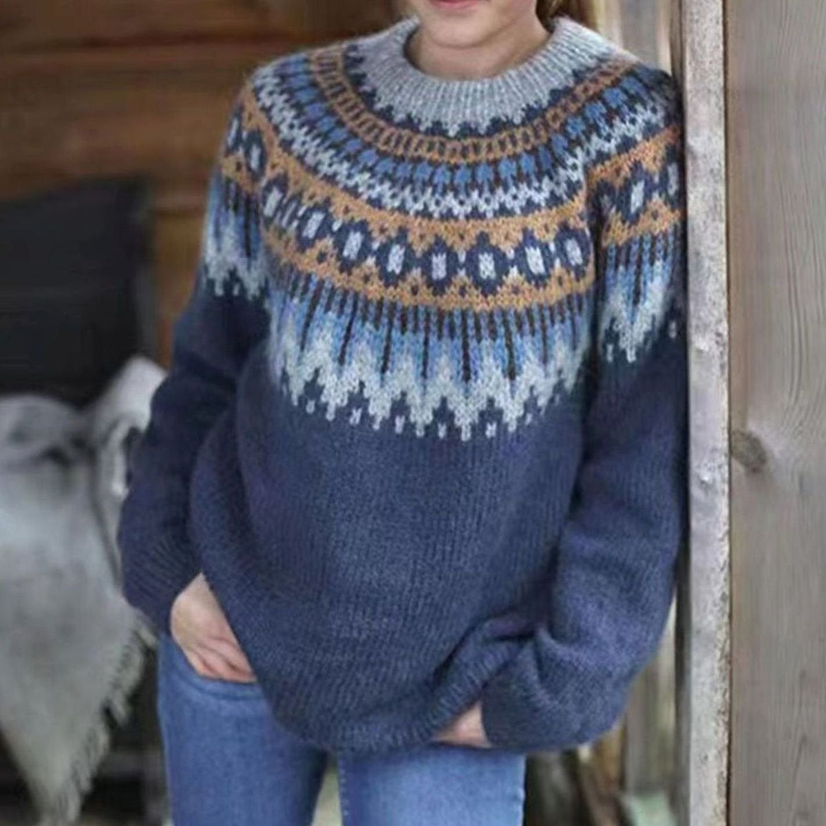 Courtney | Women's Relaxed-Fit Nordic Fair Isle Pattern Sweater Sweater