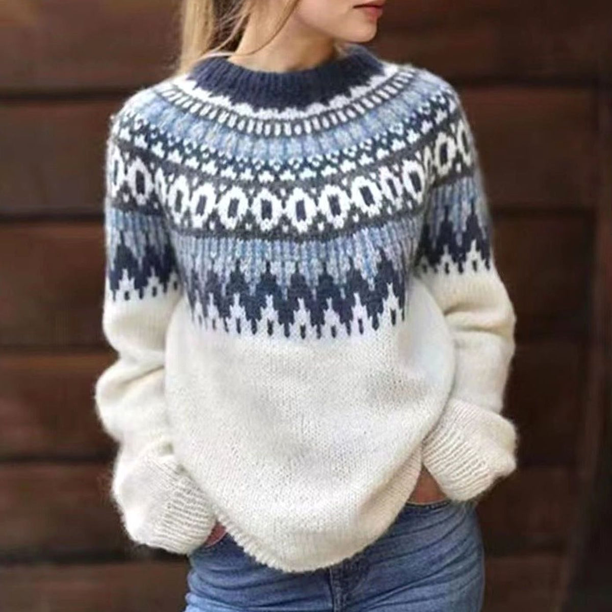 Courtney | Women's Relaxed-Fit Nordic Fair Isle Pattern Sweater Sweater