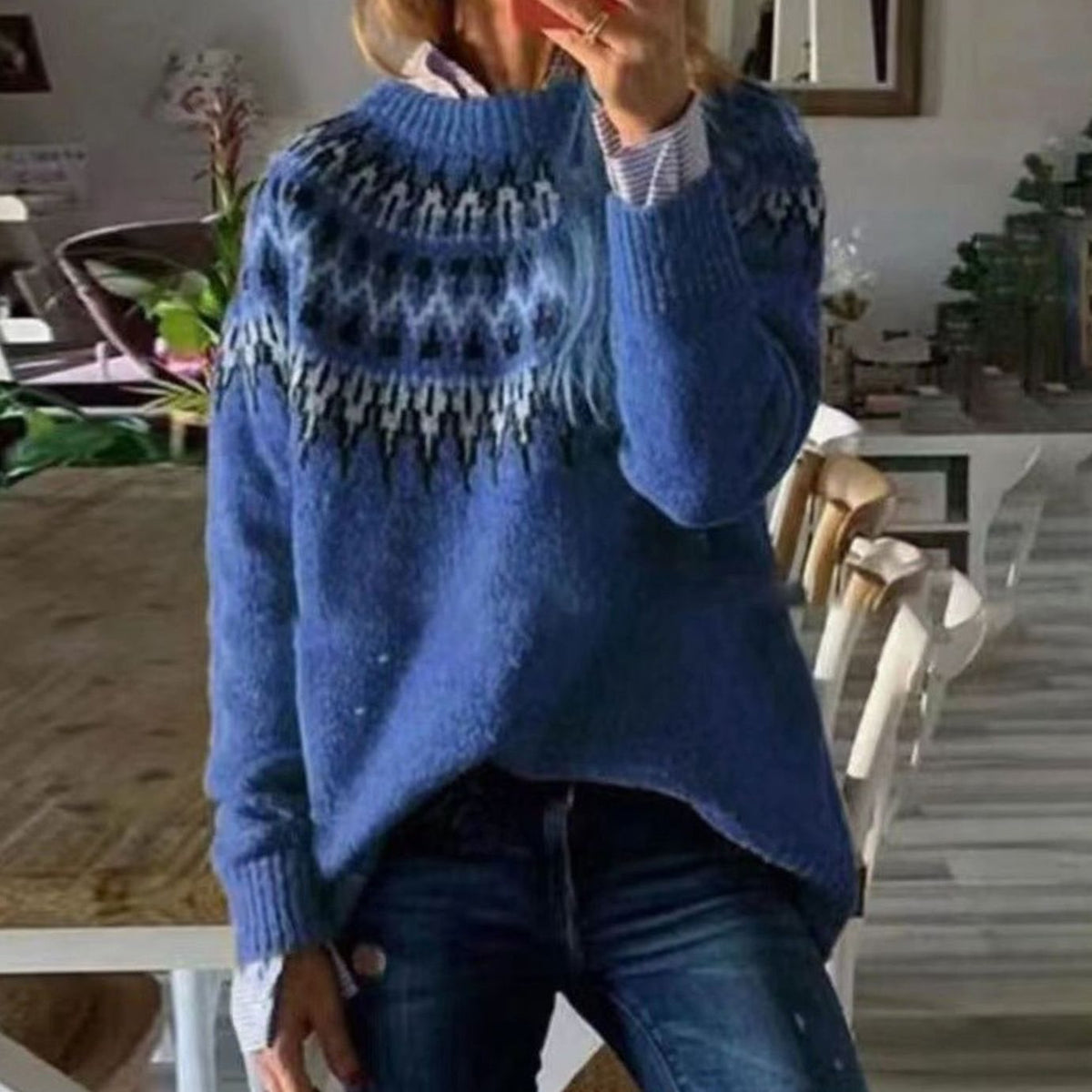 Courtney | Women's Relaxed-Fit Nordic Fair Isle Pattern Sweater Sweater