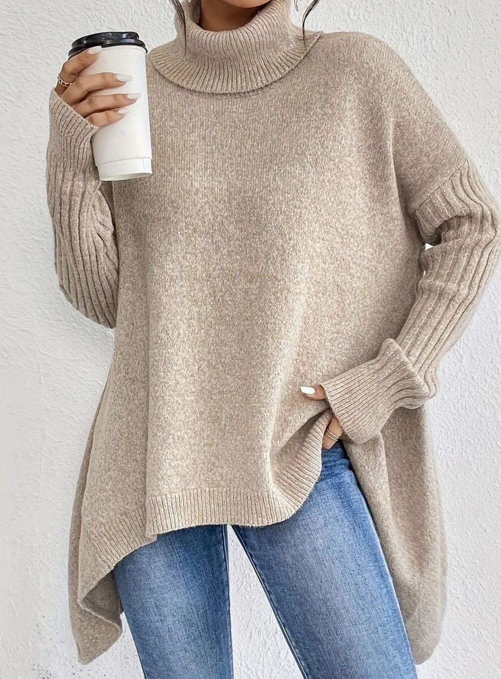 Crystal | Women's Oversized Turtleneck Longline Knit Sweater