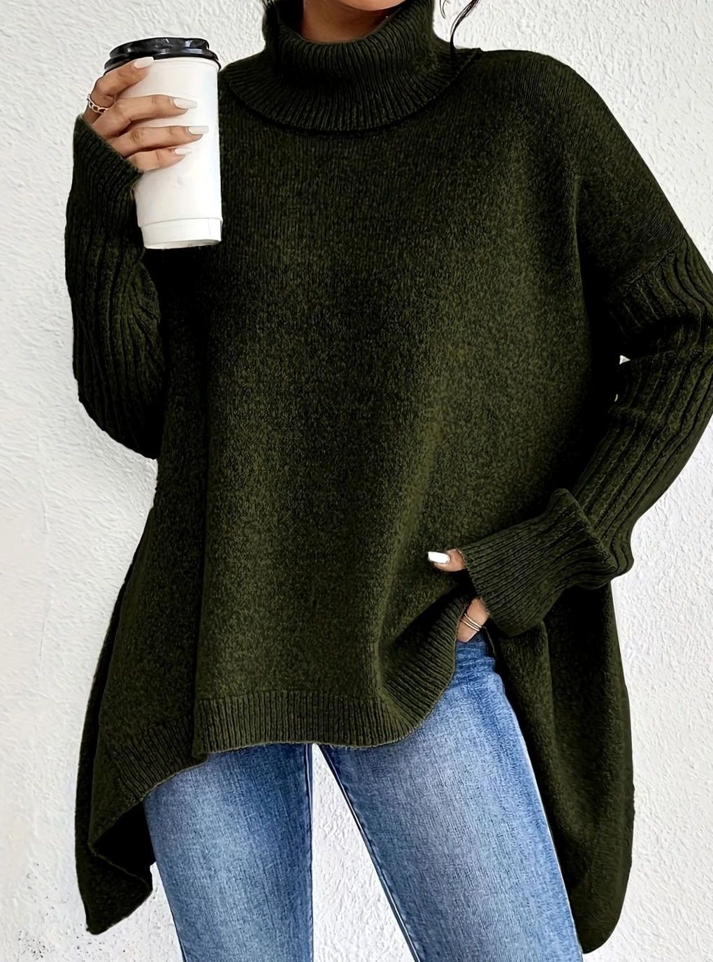 Crystal | Women's Oversized Turtleneck Longline Knit Sweater