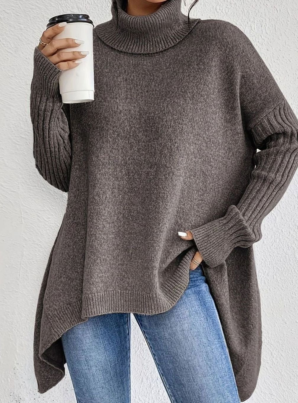 Crystal | Women's Oversized Turtleneck Longline Knit Sweater