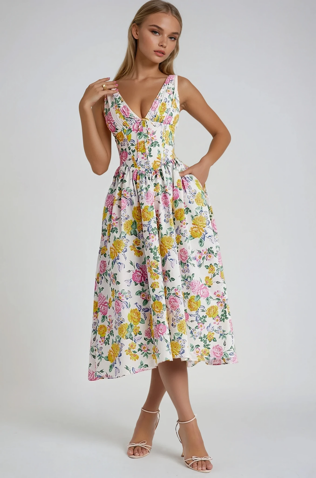 Women’s Summer Dress | Sleeveless V-Neck Midi