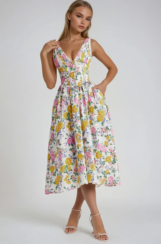 Women’s Summer Dress | Sleeveless V-Neck Midi