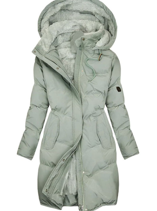 Evelyn | Women's Long Quilted Hooded Fleece-Lined Winter Coat